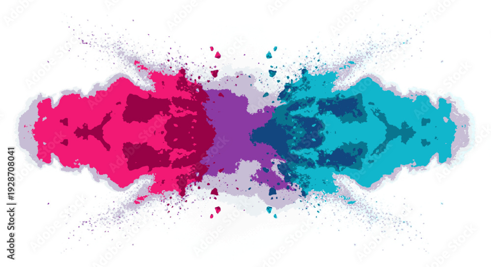Obraz premium Vibrant pink purple and blue abstract paint splatters on white background colorful artistic expression