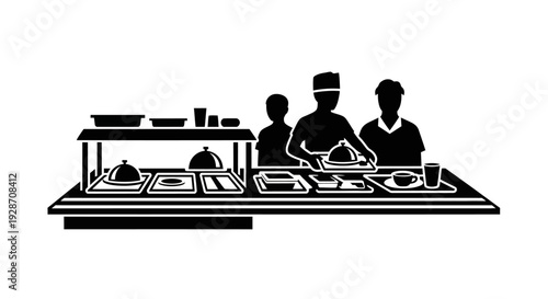 Serving Food in a Cafeteria or Buffet Style with People in Line