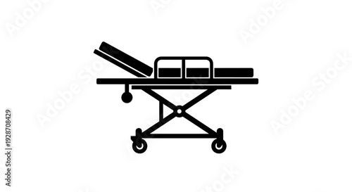 Medical stretcher with wheels, hospital emergency transport equipment, silhouette icon