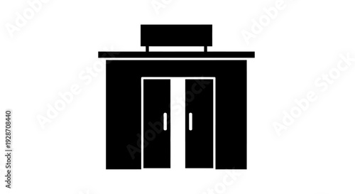 Silhouette of a modern building with double doors and a sign above the entrance, representing architectural design and commercial spaces