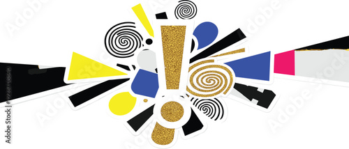 Abstract geometric shapes converging to form an exclamation mark symbolizing excitement and creativity