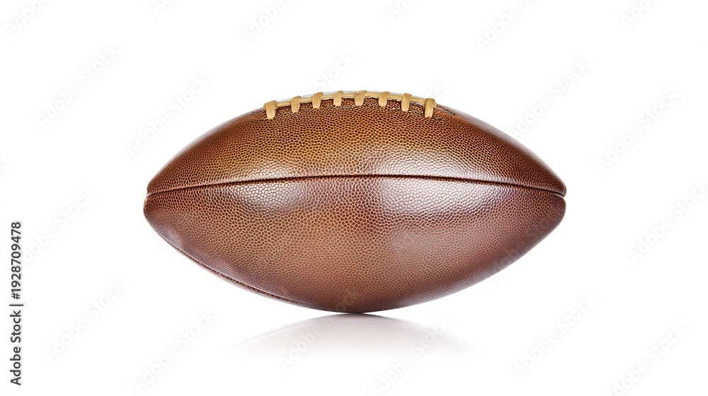 Fototapeta premium An American football sits isolated on a clean white background with subtle shadows.