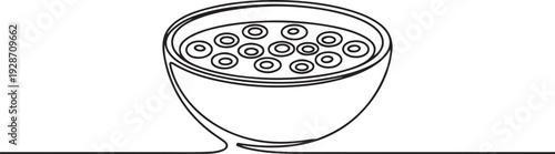 Continuous line hand drawn vector cereal in bowl on transparent background. one line art icon drawing vector