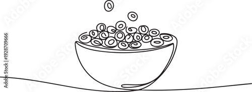 Continuous line hand drawn vector cereal in bowl on transparent background. one line art icon drawing vector