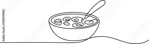 Continuous line hand drawn vector cereal in bowl on transparent background. one line art icon drawing vector