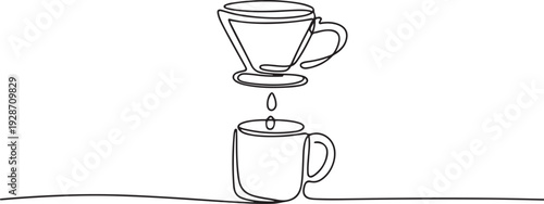 Continuous line of drip coffee. Hand drawn vector doodle art line. one line art icon drawing vector