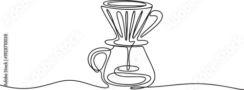 Continuous line of drip coffee. Hand drawn vector doodle art line. one line art icon drawing vector