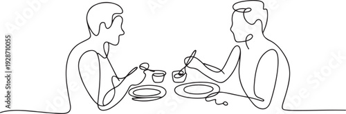 Couple having dinner together at the dining table, one continuous line. one line art icon drawing vector