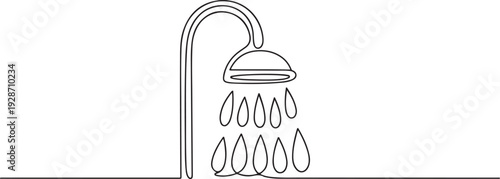 Continuous line shower line art. one line art icon drawing vector