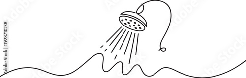 Continuous line shower line art. one line art icon drawing vector