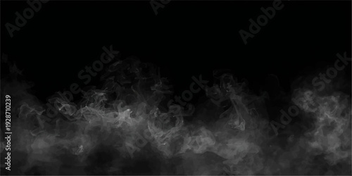 Abstract motion of white smoke and steam swirling like a storm cloud against a dark black texture backdrop with subtle blue light and explosion of fire effects