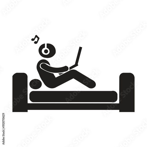 Silhouette illustrations of people relaxing in a bedroom generally depict an atmosphere of tranquility, comfort, and rest. These icons are often used for health, hospitality, or sleep mode application