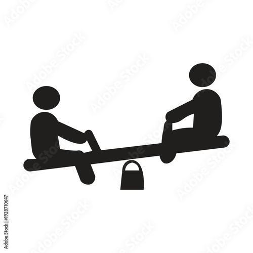 The silhouette illustration of a person playing on a seesaw generally displays a simple visual that emphasizes the balance and interaction of two people. This icon is often used as a symbol for childr