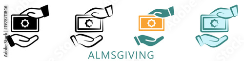 Almsgiving Multi Style Icon Mini Illustration, Use For Modern Concept, Print, Ui, Ux Kit, Web And App Development. Vector Related To Ramadan, Eid Al-Fitr, Eid Al-Adha And More