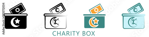 Charity Box Multi Style Icon Mini Illustration, Use For Modern Concept, Print, Ui, Ux Kit, Web And App Development. Vector Related To Ramadan, Eid Al-Fitr, Eid Al-Adha And More