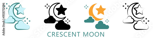 Crescent Moon Multi Style Icon Mini Illustration, Use For Modern Concept, Print, Ui, Ux Kit, Web And App Development. Vector Related To Ramadan, Eid Al-Fitr, Eid Al-Adha And More
