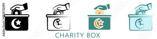 Charity Box Multi Style Icon Mini Illustration, Use For Modern Concept, Print, Ui, Ux Kit, Web And App Development. Vector Related To Ramadan, Eid Al-Fitr, Eid Al-Adha And More