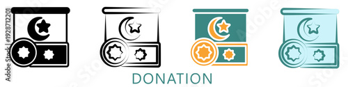 Donation Multi Style Icon Mini Illustration, Use For Modern Concept, Print, Ui, Ux Kit, Web And App Development. Vector Related To Ramadan, Eid Al-Fitr, Eid Al-Adha And More