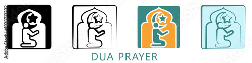 Dua Prayer Multi Style Icon Mini Illustration, Use For Modern Concept, Print, Ui, Ux Kit, Web And App Development. Vector Related To Ramadan, Eid Al-Fitr, Eid Al-Adha And More