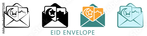 Eid Envelope Multi Style Icon Mini Illustration, Use For Modern Concept, Print, Ui, Ux Kit, Web And App Development. Vector Related To Ramadan, Eid Al-Fitr, Eid Al-Adha And More