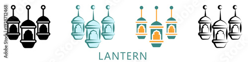 Lantern Multi Style Icon Mini Illustration, Use For Modern Concept, Print, Ui, Ux Kit, Web And App Development. Vector Related To Ramadan, Eid Al-Fitr, Eid Al-Adha And More