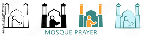 Mosque Prayer Multi Style Icon Mini Illustration, Use For Modern Concept, Print, Ui, Ux Kit, Web And App Development. Vector Related To Ramadan, Eid Al-Fitr, Eid Al-Adha And More