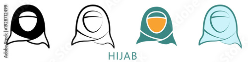 Hijab Multi Style Icon Mini Illustration, Use For Modern Concept, Print, Ui, Ux Kit, Web And App Development. Vector Related To Ramadan, Eid Al-Fitr, Eid Al-Adha And More