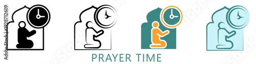 Prayer Time Multi Style Icon Mini Illustration, Use For Modern Concept, Print, Ui, Ux Kit, Web And App Development. Vector Related To Ramadan, Eid Al-Fitr, Eid Al-Adha And More