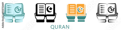 Quran Multi Style Icon Mini Illustration, Use For Modern Concept, Print, Ui, Ux Kit, Web And App Development. Vector Related To Ramadan, Eid Al-Fitr, Eid Al-Adha And More