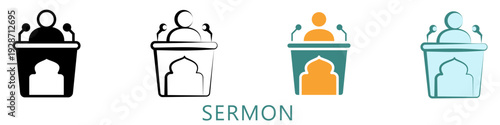 Sermon Multi Style Icon Mini Illustration, Use For Modern Concept, Print, Ui, Ux Kit, Web And App Development. Vector Related To Ramadan, Eid Al-Fitr, Eid Al-Adha And More