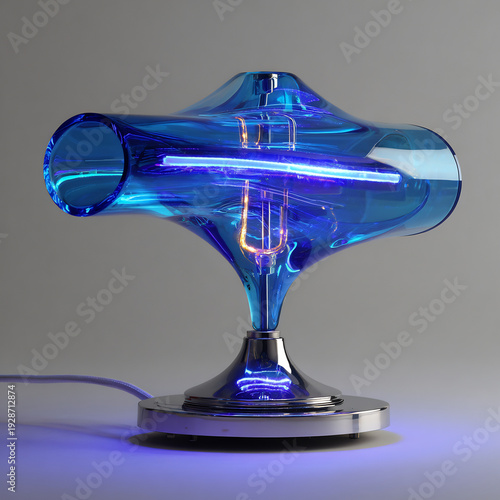 Wallpaper Mural Modern Sculptural Blue Glass Table Lamp with Dual Glowing Light Sources and Chrome Base Torontodigital.ca