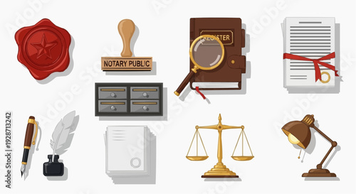 Various office items for law and business on a desk for professionals