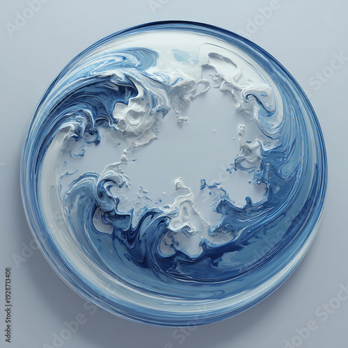 Wallpaper Mural Abstract circular design with fluid blue and white waves, evoking motion and depth. Dynamic liquid art texture suitable for backgrounds and modern concepts. Torontodigital.ca