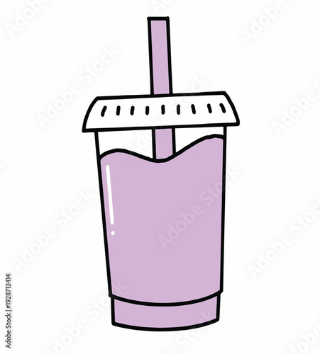 Purple Taro Bubble Tea Smoothie in Plastic Cup Flat Vector Illustration