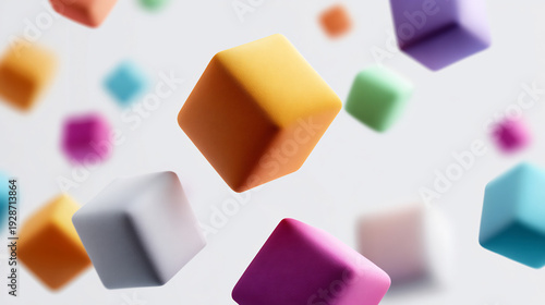 Wallpaper Mural Soft textured colorful cubes with rounded edges floating dynamically on a clean white background, creating an abstract and modern design. Torontodigital.ca