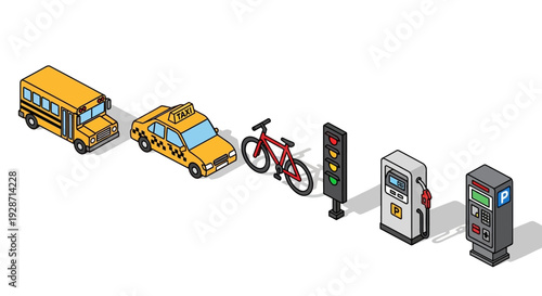 Traffic road with vehicles bicycle and traffic light.