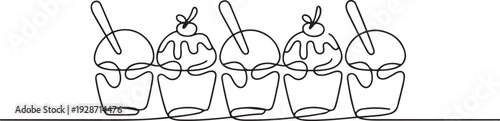 Set of ice cream in cups in one continuous line. Vector illustration, One line art, one line art icon drawing vector