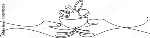 Continuous one line drawing hands sharing free food in the month of Ramadan. one line art icon drawing vector