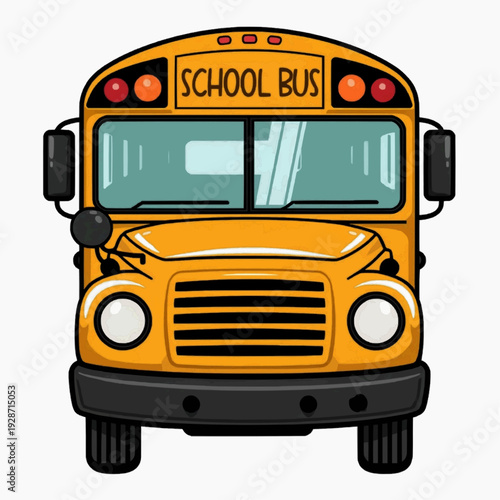 A cartoon illustration of a yellow school bus with a black bumper and wheels on a white background