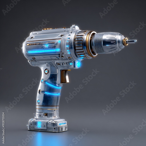 Wallpaper Mural Advanced Futuristic Cordless Drill with Blue LED Lights and Metallic Finish Torontodigital.ca