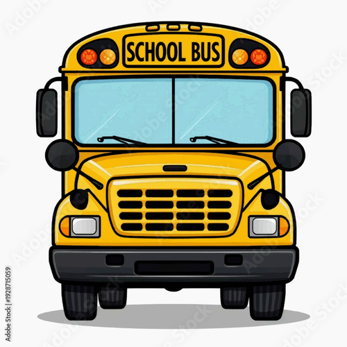 A cartoon illustration of a yellow school bus with a black bumper and wheels on a white background