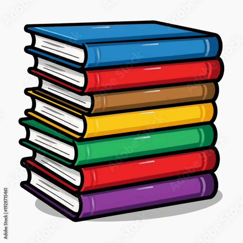 A colorful stack of books in a cartoon style, perfect for educational or literary themes.