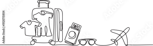 Packing for family travel concept one-line drawing. one line art icon drawing vector