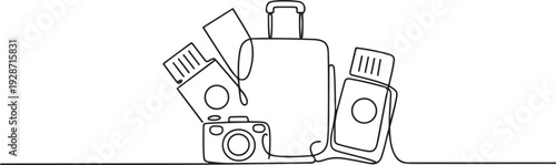 Packing for family travel concept one-line drawing. one line art icon drawing vector