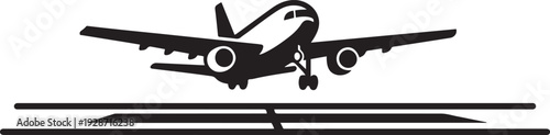 airplane landing on runway vector silhouette all shape black color line art. one line art icon drawing vector