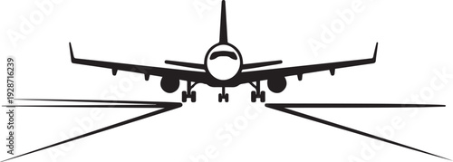 airplane landing on runway vector silhouette all shape black color line art. one line art icon drawing vector
