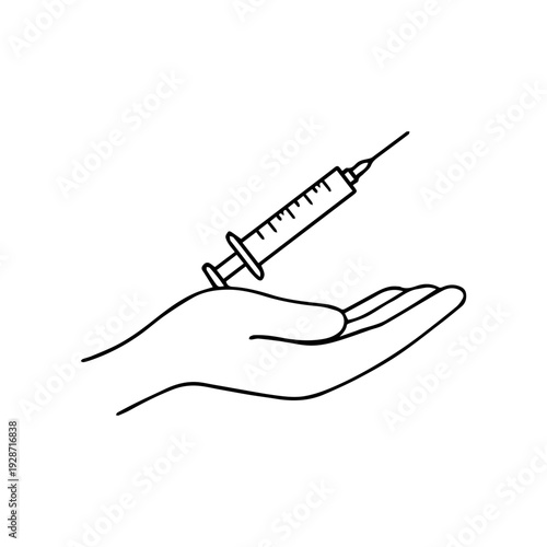 Hand holding a syringe line icon vector
Vector line icon on a white background