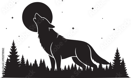 howling wolf icon illustration, howling wolf silhouette logo animal world and wildlife, drawn vector illustration.