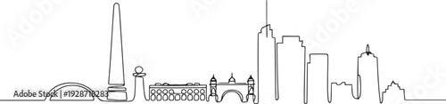 Continuous one line drawing of Buenos aires city skyline. Single line drawing illustration of Argentina cityscape. one line art icon drawing vector