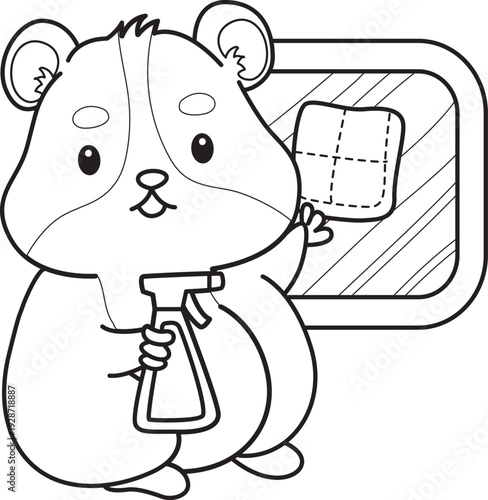 Coloring pages of Cute set of hamster sticker with activity.  Outline of hamster 